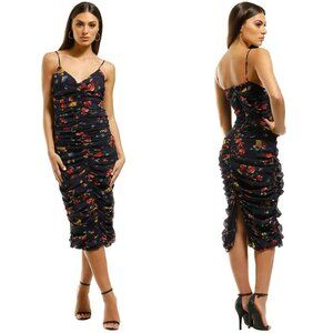 NICHOLAS Navy Blue Gathered Slip Midi Dress $698
